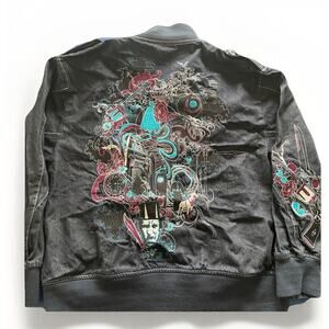 Vintage Y2K Artful Dodger Embroidered Denim Jacket Grunge Skater Size 2XL